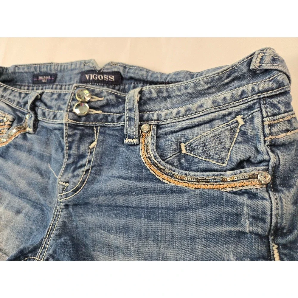 Vigoss The Dublin Short 7/8‎ Cotton Blend Y2K McBling Festival Sequin Denim